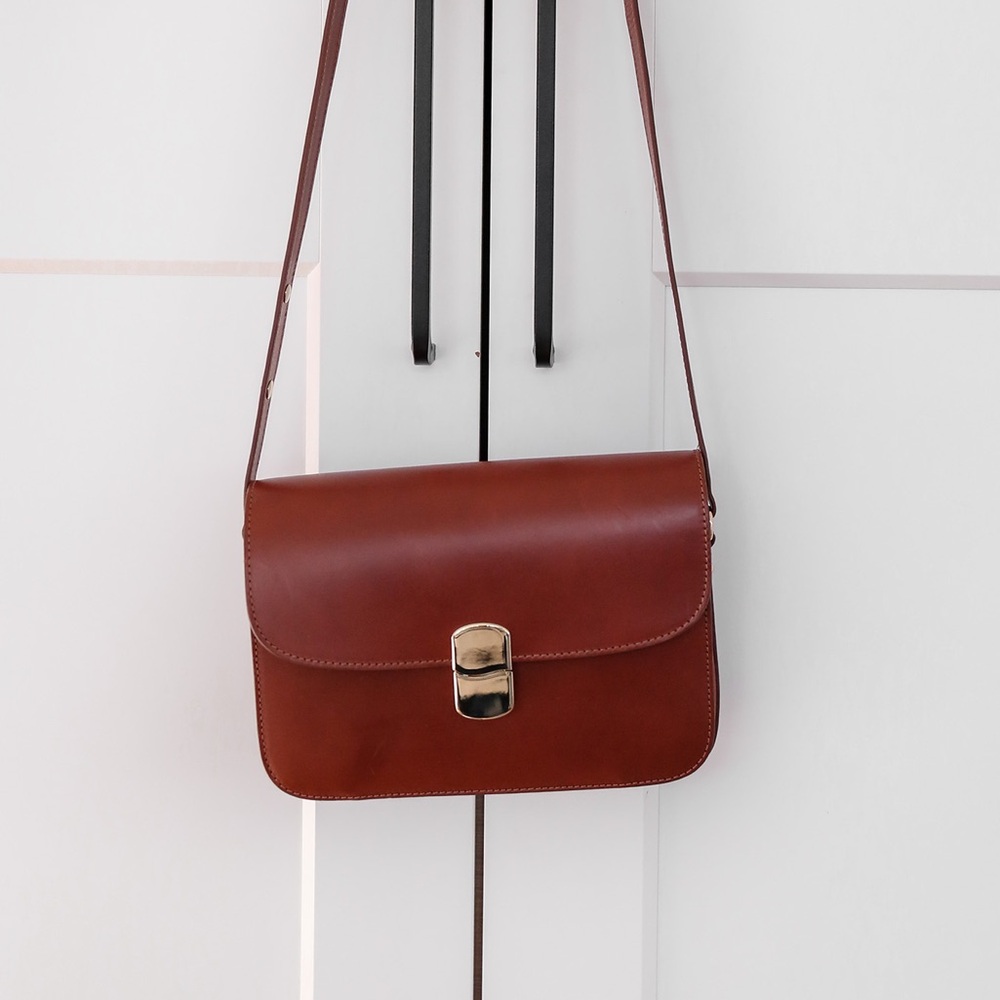 SEZANE MILO CLASSIC Elegant Brown Leather Shoulder Bag